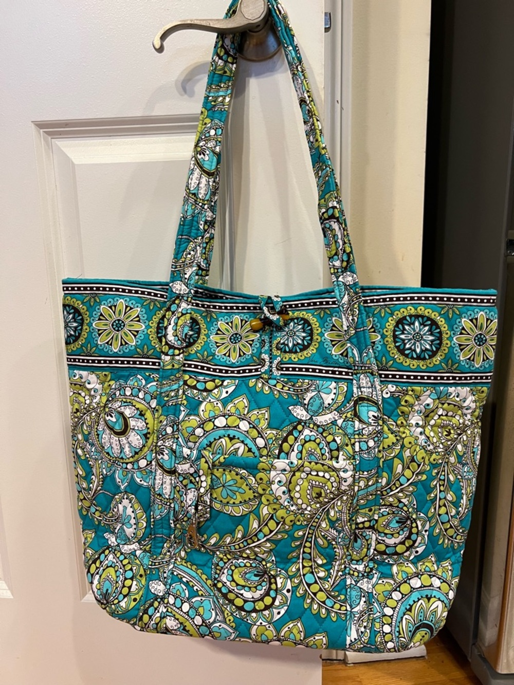Vera Bradley Peacock Quilted Tote with Lime Accents NWT